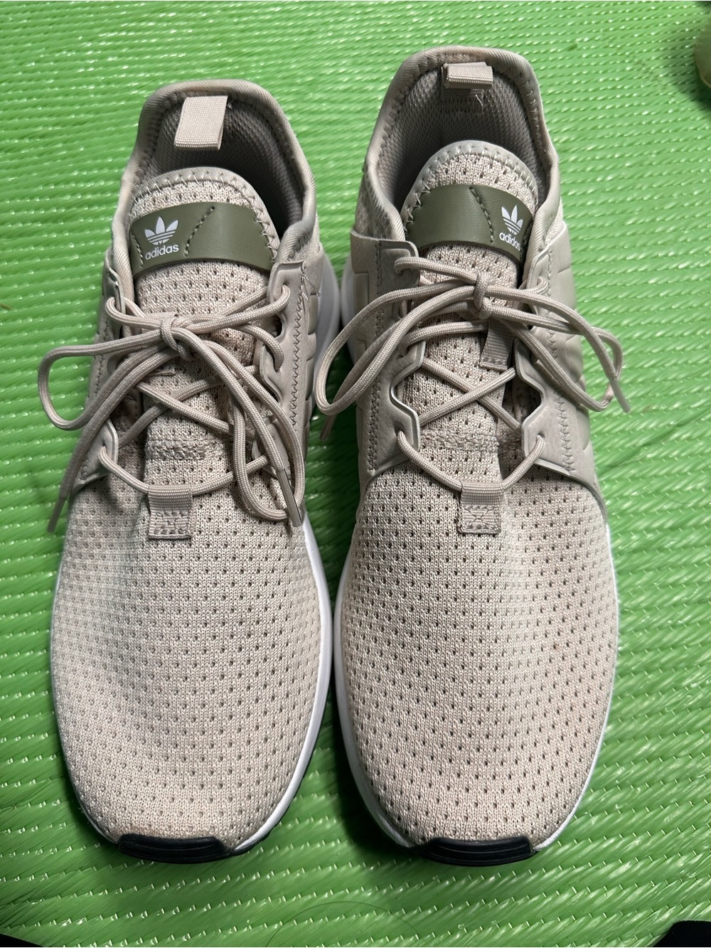 adidas Men’s Beige Knit Athletic Sneakers with Olive Tongue Detail